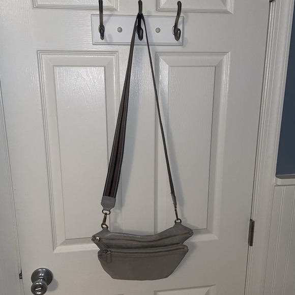 Anthropologie Vegan Leather Suede Crossbody Bag Purse Double Pouch Tan Gray - Picture 15 of 16